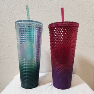 Starbucks Venti Tumblers Green Pink Purple Ombre Studded Walt Disney Christmas‎